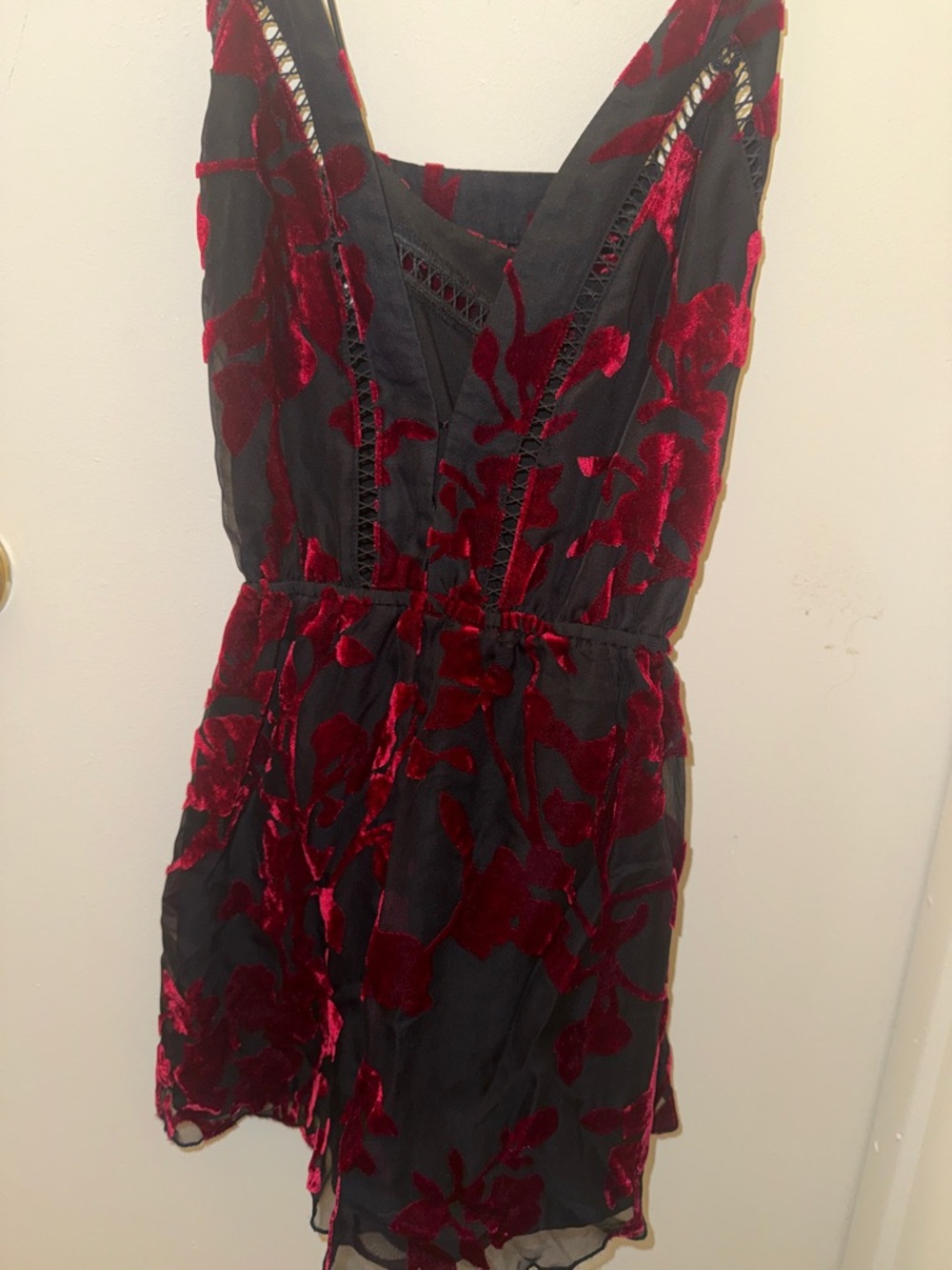 Red Floral Velvet Overlay Black/Red Romper